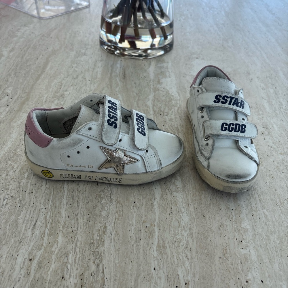 Golden Goose Kids White and Pink Star Sneakers